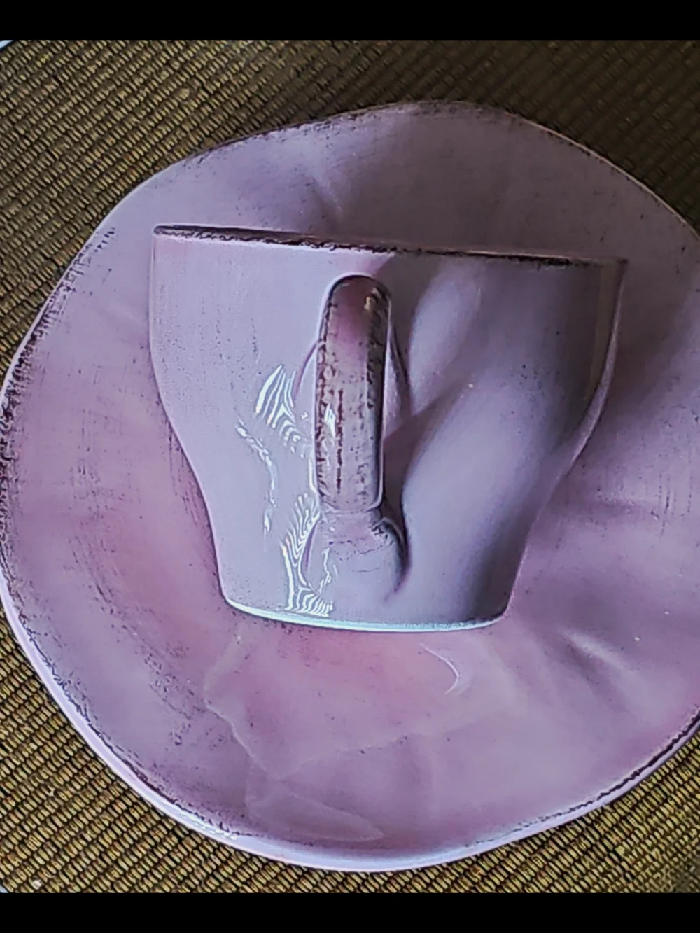 Hand-painted Italy Demitasse Set Pink Ceramic Teacup and Saucer Distressed Glaze